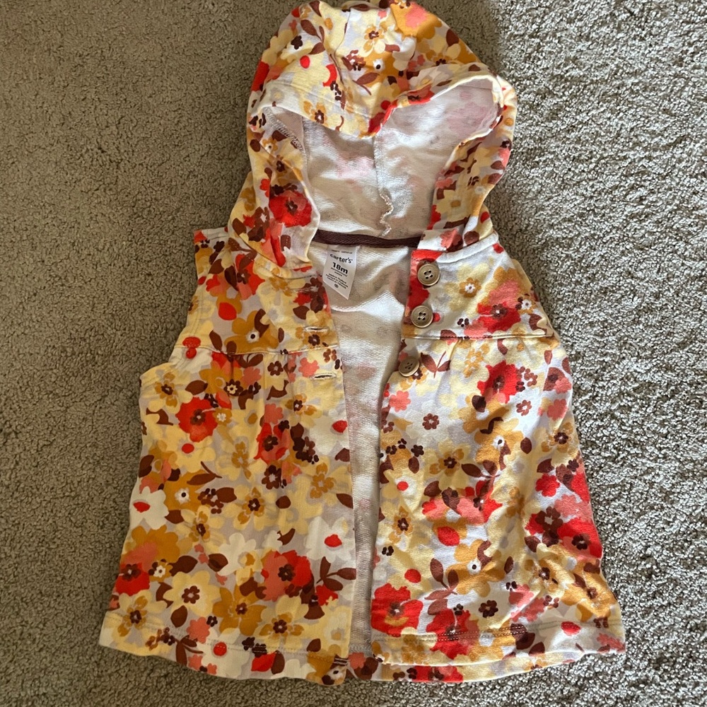 Floral Hooded Vest with Buttons